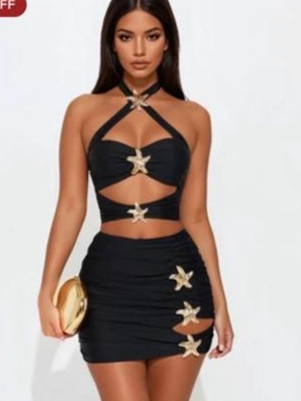 Black Star-Embellished Cutout Mini Dress